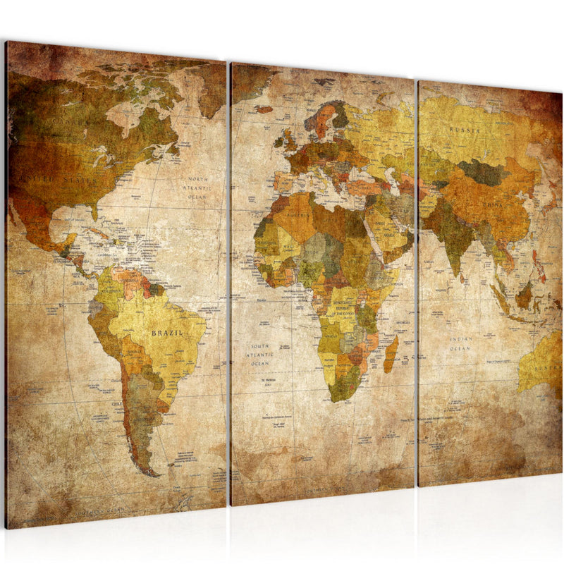 Runa Art Wandbilder Weltkarte Bild XXL Büro Wohnzimmer Gold Vintage Antik 120 x 80 cm 3 Teilig 104031a