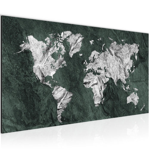 Runa Art Wandbild Weltkarte 1 Teilig 100 x 40 cm Modern Bild auf Vlies Leinwand Karte Beton Büro Wohnzimmer Grün 002912c
