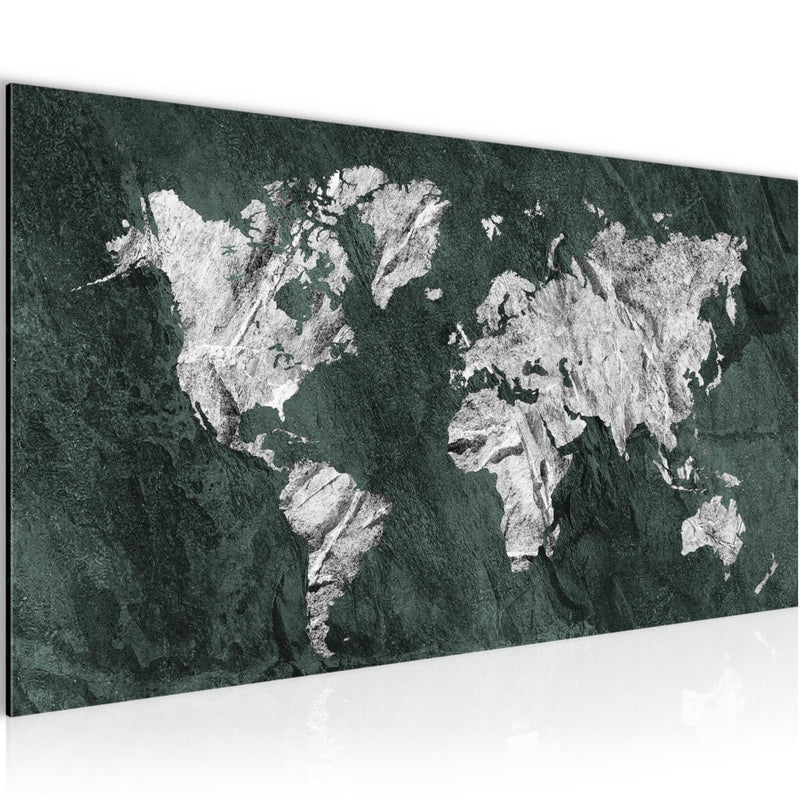Runa Art Wandbild Weltkarte 1 Teilig 100 x 40 cm Modern Bild auf Vlies Leinwand Karte Beton Büro Wohnzimmer Grün 002912c