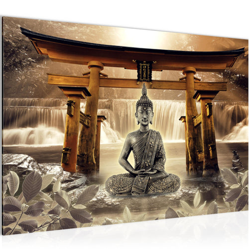 Runa Art Bild Feng Shui Buddha Modern Wandbilder Wohnzimmer Schlafzimmer 1 Teilig - Made In Germany - Wellness Zen Braun Flur 036415b