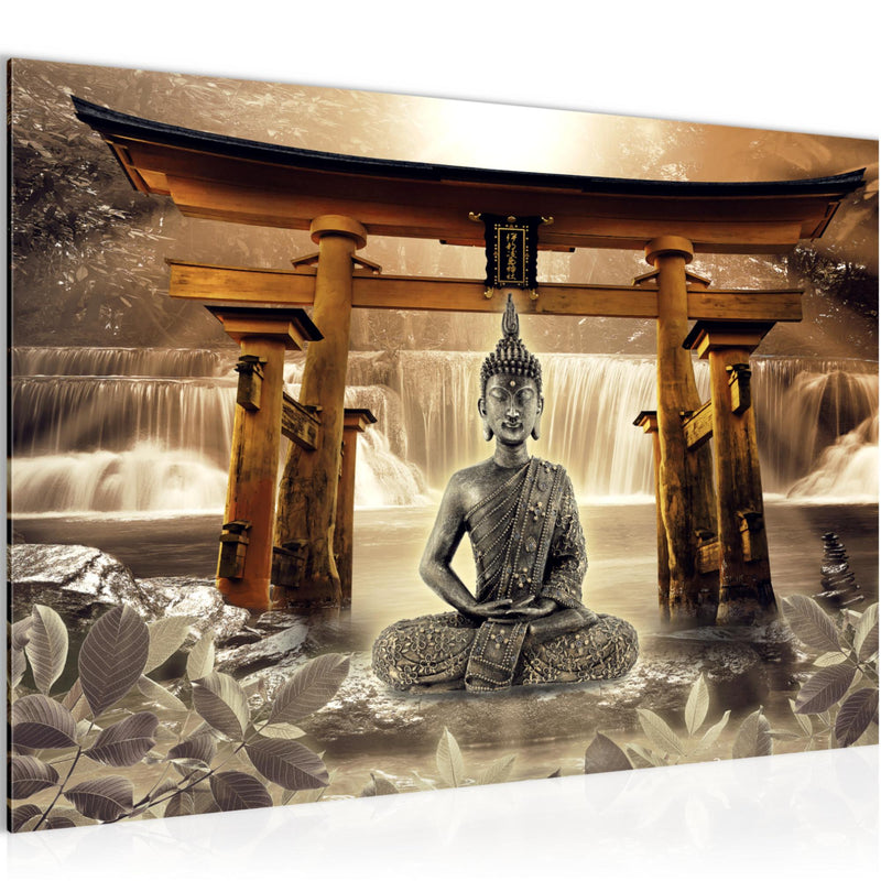 Runa Art Bild Feng Shui Buddha Modern Wandbilder Wohnzimmer Schlafzimmer 1 Teilig - Made In Germany - Wellness Zen Braun Flur 036415b