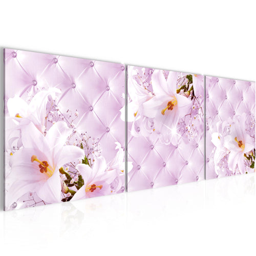 Runa Art - Bilder Blumen Abstrakt 120 x 40 cm 3 Teilig Wandbild auf Vlies Leinwand Rosa Lila Mehrteilig Modern 030333b