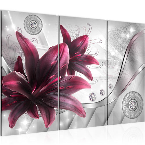 Runa Art Wandbilder Blumen Lilien Bild XXL Wohnzimmer Schlafzimmer Grau Rot Abstrakt 120 x 80 cm 3 Teilig 036831a