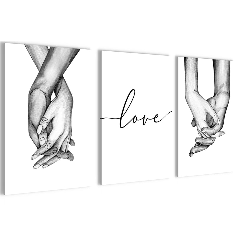 Novart Bilder Set Love - KEIN EXTRA RAHMEN BENÖTIGT - Wandbilder für Wohnzimmer Schlafzimmer Büro - 3 Teilig Deko Hände - N037336a