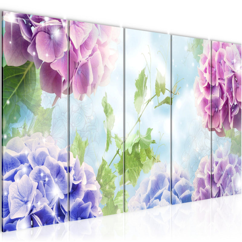 Runa Art Wandbild XXL Blumen Hortensien Wohnzimmer Schlafzimmer 200 x 80 cm Blau 5 Teilig - Made in Germany - 017455a