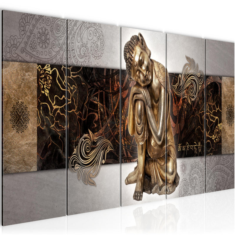 Runa Art Wandbild XXL Buddha Zen Wohnzimmer Schlafzimmer 200 x 80 cm Beige 5 Teilig - Made in Germany - 041355c