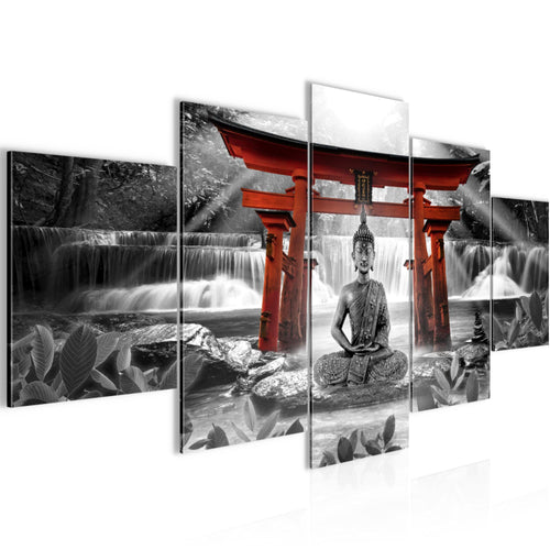 Runa Art - Bilder Feng Shui Buddha 200 x 100 cm 5 Teilig XXL Wanddekoration Design Rot Grau 036451c