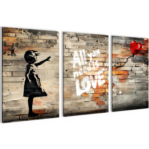 Novart Bilder Set Street Art - KEIN EXTRA RAHMEN BENÖTIGT - Wandbilder für Wohnzimmer Schlafzimmer Büro - 3 Teilig Deko Mädchen - N042036a