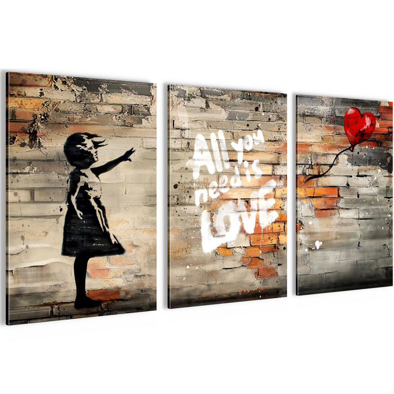 Novart Bilder Set Street Art - KEIN EXTRA RAHMEN BENÖTIGT - Wandbilder für Wohnzimmer Schlafzimmer Büro - 3 Teilig Deko Mädchen - N042036a
