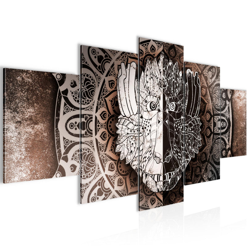 Runa Art Wandbilder Mandala Abstrakt 5 Teilig Bild auf Vlies Leinwand Deko Wohnzimmer Schlafzimmer Kupfer Beige Braun 040152c