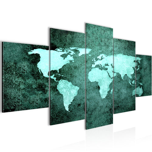 Runa Art - Bilder Weltkarte 200 x 100 cm 5 Teilig XXL Wanddekoration Design Türkis 101751b