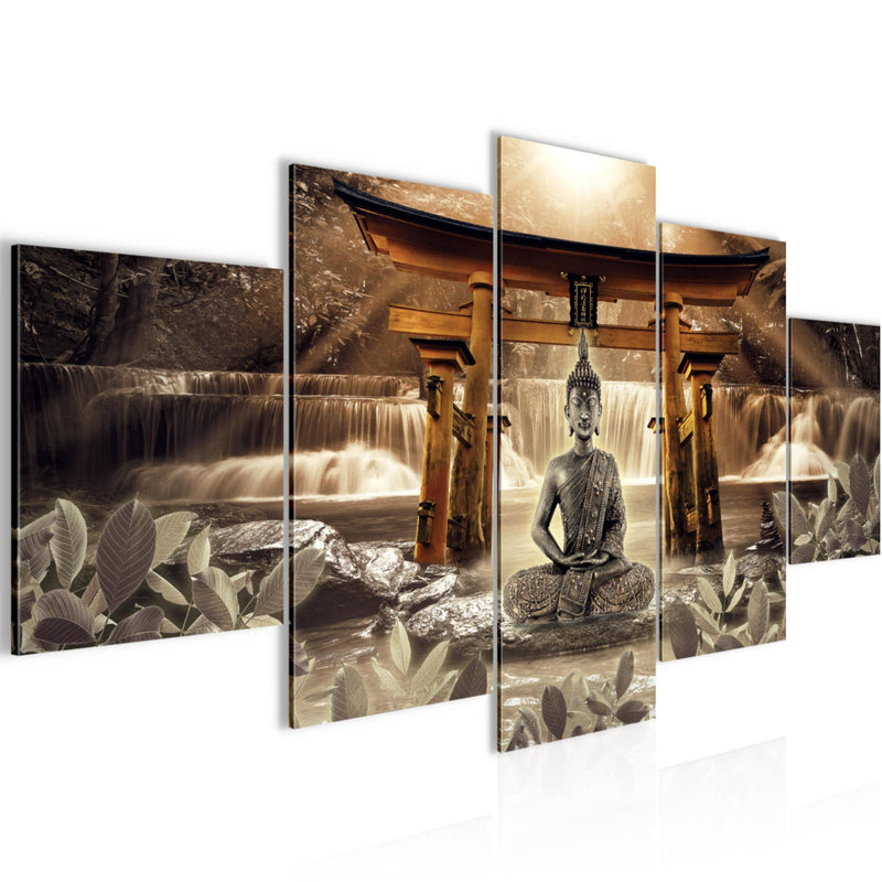 Runa Art Bild Wohnzimmer Schlafzimmer Feng Shui Buddha 5 Teilig Wellness Zen Braun Wandbilder auf Vlies Leinwand 036453b