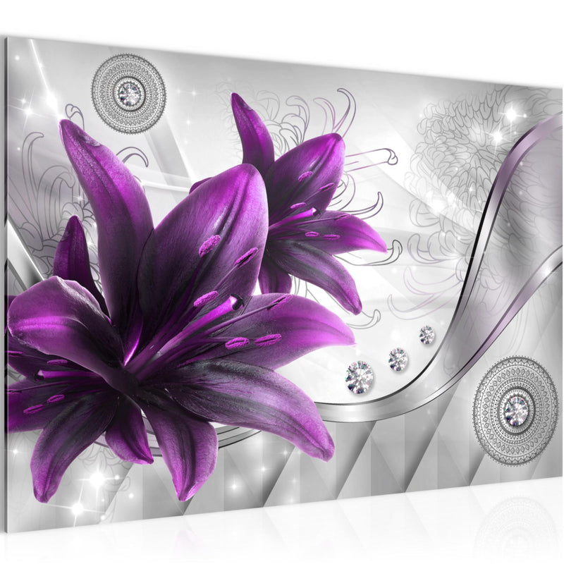 Runa Art Bild Blumen Lilien Modern Wandbilder Wohnzimmer 1 Teilig - Made In Germany - Abstrakt Grau Violett Flur 036815b