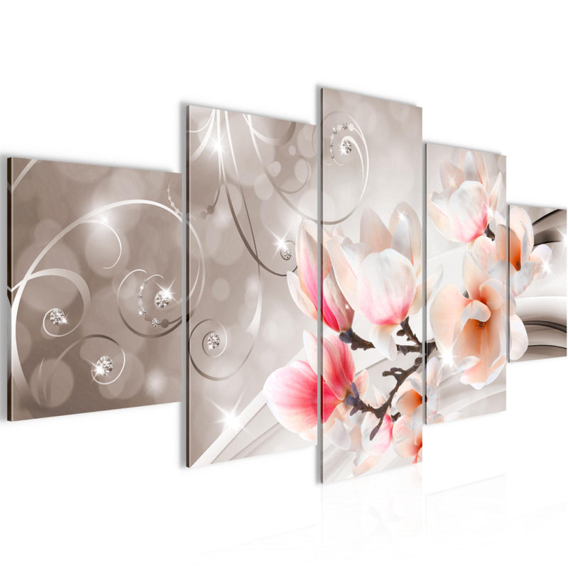 Runa Art Wandbilder Blumen Abstrakt 5 Teilig Bild auf Vlies Leinwand Deko Wohnzimmer Diamant Beige Braun 035352b