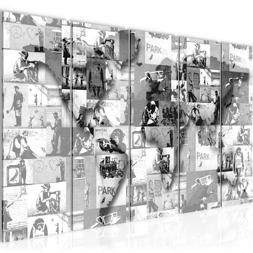 Runa Art Bild Weltkarte Banksy Collage Wandbilder auf Vlies Leinwand 5 Teilig Wanddekoration Loft Wohnzimmer 104556c