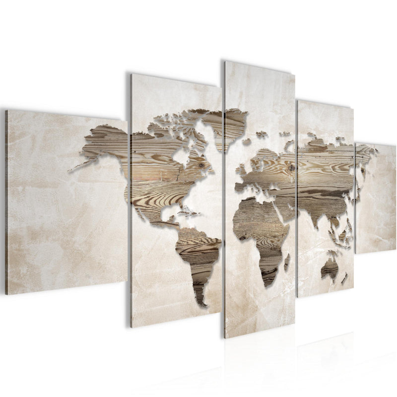 Runa Art Bild Büro Wohnzimmer Weltkarte 5 Teilig Abstrakt Beige Braun Wandbilder auf Vlies Leinwand 035053a