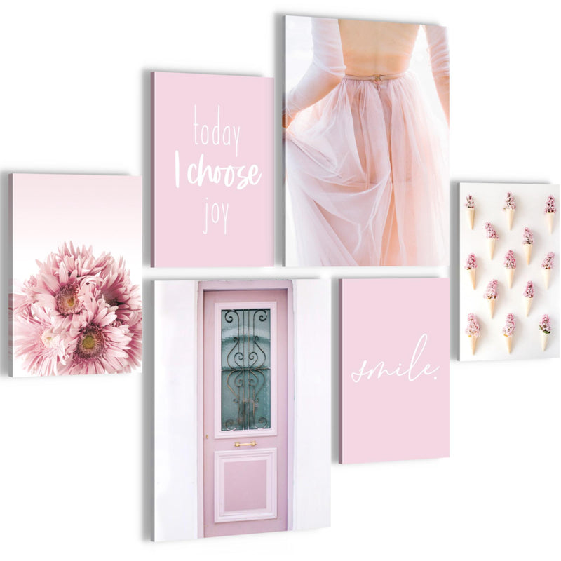 Novart Wandbilder Set Fashion Rosa - KEIN EXTRA RAHMEN BENÖTIGT -  Modern Deko  - Wohnzimmer Mädchen Teenager N008463a