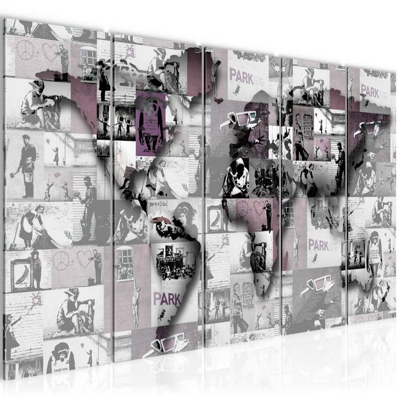 Runa Art Bild Weltkarte Banksy Collage Wandbilder auf Vlies Leinwand 5 Teilig Wanddekoration Loft Wohnzimmer 104556b