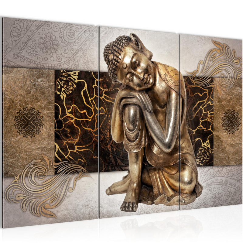 Runa Art Wandbilder Buddha Zen Bild XXL Wohnzimmer Schlafzimmer Beige Feng Shui 120 x 80 cm 3 Teilig 041331c