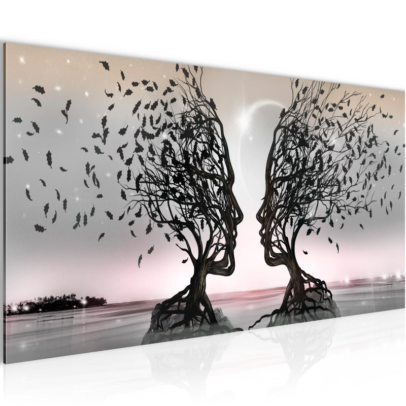 Runa Art Wandbild Abstrakt 100 x 40 cm Modern Bild auf Vlies Leinwand Schwarz Wohnzimmer Schlafzimmer Büro Gesichter 044812b
