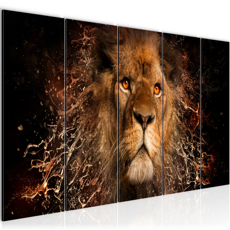 Runa Art Wandbild XXL Afrika Löwe Wohnzimmer Schlafzimmer 200 x 80 cm Schwarz Gold 5 Teilig - Made in Germany - 040755a