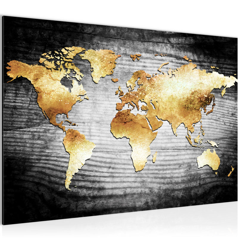 Runa Art Bild Weltkarte Modern Wandbilder Wohnzimmer Schlafzimmer Büro 1 Teilig - Made In Germany - Gold Weltkarte Flur 057615a