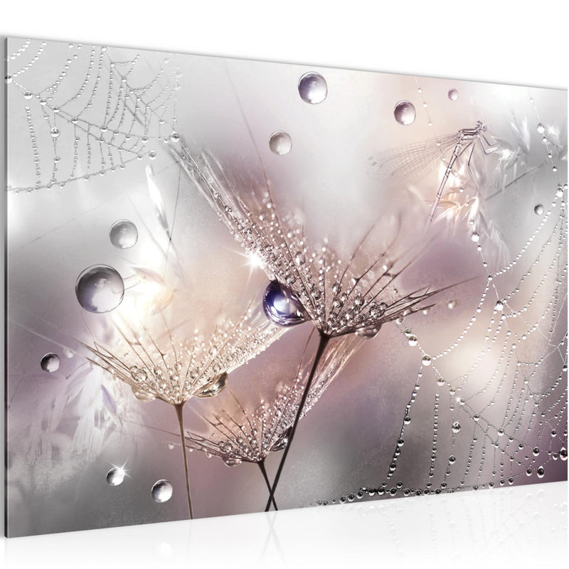 Runa Art Bild Blumen Pusteblumen Modern Wandbilder Wohnzimmer 1 Teilig - Made In Germany - Morgentau Rosa Grau Flur 043115b