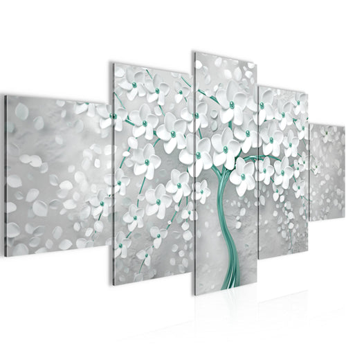 Runa Art Wandbilder Blumen 5 Teilig Bild auf Vlies Leinwand Deko Wohnzimmer Abstrakt Baum Weiss Türkis 039752b