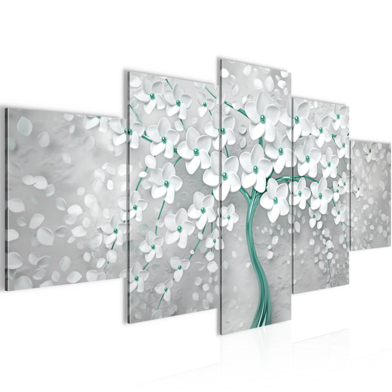 Runa Art Wandbilder Blumen 5 Teilig Bild auf Vlies Leinwand Deko Wohnzimmer Abstrakt Baum Weiss Türkis 039752b