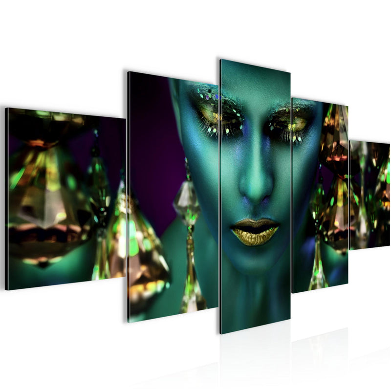 Runa Art Wandbilder Frau Gesicht Lippen 5 Teilig Bild auf Vlies Leinwand Deko Wohnzimmer Schlafzimmer Kosmetik Fashion Türkis Gold 042152a