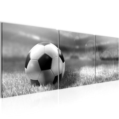 Runa Art Bilder Fussball 3 Teilig Bild auf Vlies Leinwand Deko Wohnzimmer Schlafzimmer 90 x 30 cm Sport Grau 402434b