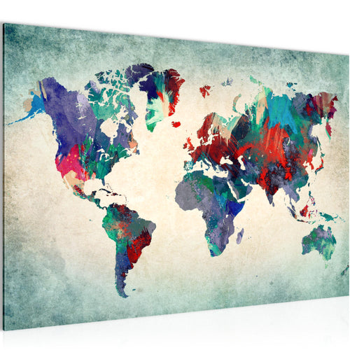 Runa Art Bild Weltkarte Modern Wandbilder Wohnzimmer Büro 1 Teilig - Made In Germany - Kontinente Bunt Grün Flur 105115b