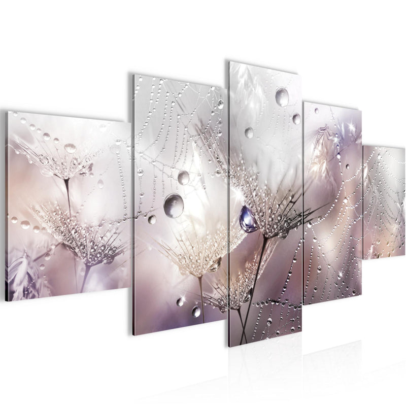 Runa Art - Bilder Blumen Pusteblumen 200 x 100 cm 5 Teilig XXL Wanddekoration Design Rosa Grau 043151b