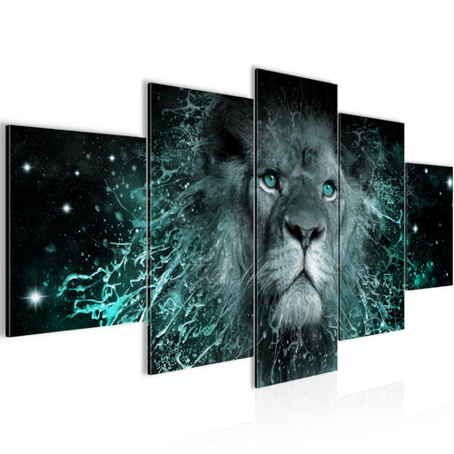 Runa Art Wandbilder Afrika Löwe 5 Teilig Bild auf Vlies Leinwand Deko Wohnzimmer Schlafzimmer Abstrakt Tiere Schwarz Türkis 040752b
