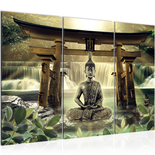 Runa Art Wandbilder Feng Shui Buddha Bild XXL Wohnzimmer Schlafzimmer Grün Braun Spa 120 x 80 cm 3 Teilig 036431a