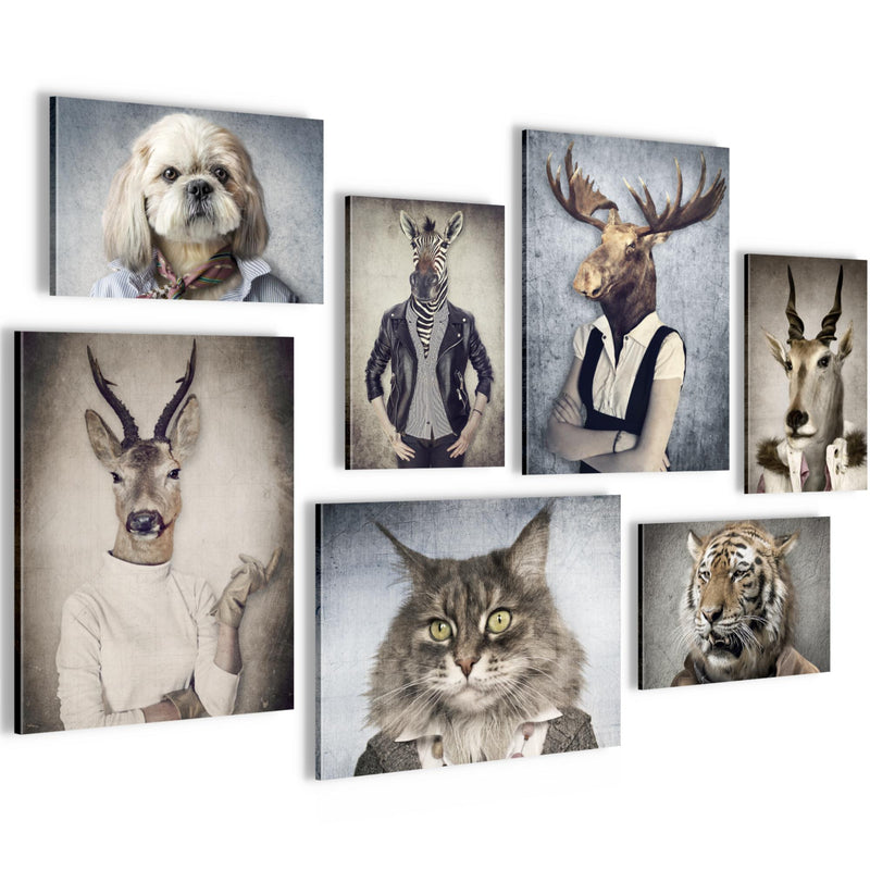 Novart Wandbilder Abstrakt - KOMPLETT AUFHÄNGFERTIG - Tiere Wohnzimmer Schlafzimmer - 7 Moderne Mood-Bilder - N019271a