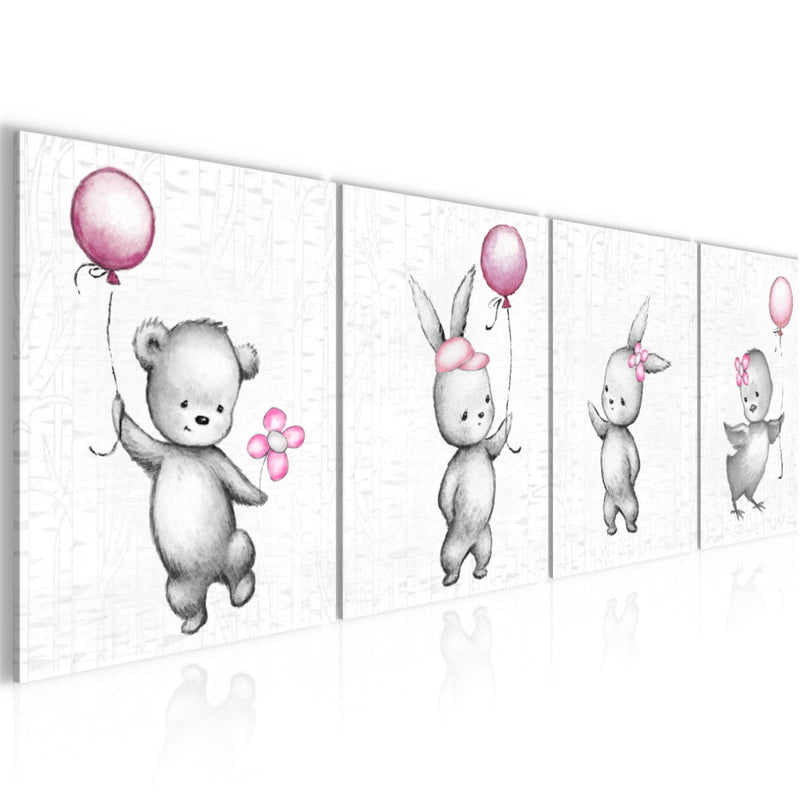 Runa Art Bilder Set 4 Teilig Kinderzimmer Tiere Wandbilder XXL Babyzimmer Spielzimmer 160 x 50 cm Rosa Grau Modern 017846b