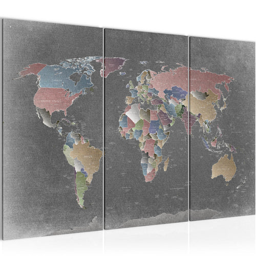 Runa Art Wandbilder Weltkarte Bild XXL Büro Wohnzimmer Bunt Länder Modern 120 x 80 cm 3 Teilig 107631a