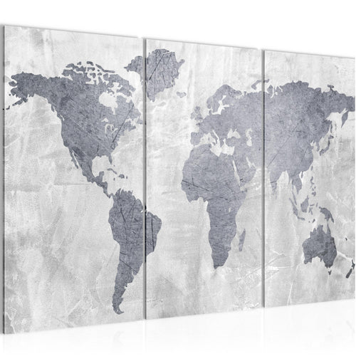 Runa Art Wandbilder Weltkarte Bild XXL Büro Wohnzimmer Grau Landkarte Beton 120 x 80 cm 3 Teilig 104331c