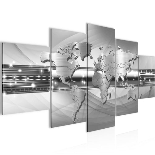 Runa Art - Bilder Weltkarte 200 x 100 cm 5 Teilig XXL Wanddekoration Design Grau 109351c