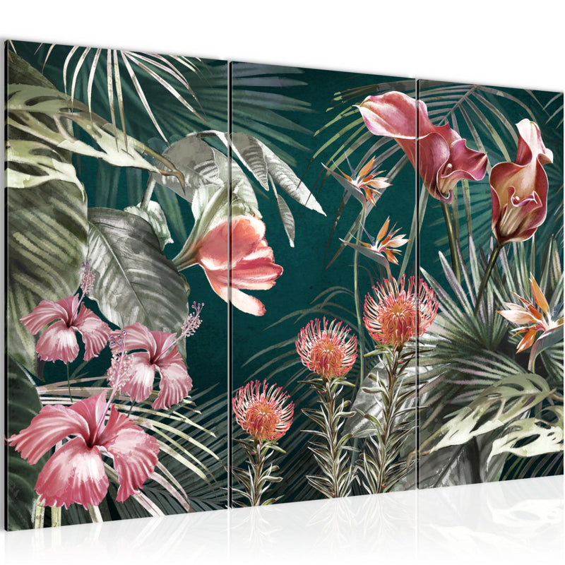 Runa Art Wandbilder Blumen Bild XXL Wohnzimmer Schlafzimmer Grün Bunt Vintage Natur 120 x 80 cm 3 Teilig 043331a