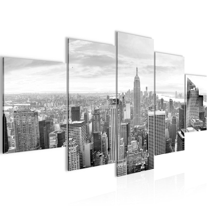 Runa Art Bild Wohnzimmer Büro New York Skyline 5 Teilig Städte Schwarz Weiss Wandbilder auf Vlies Leinwand 010253c