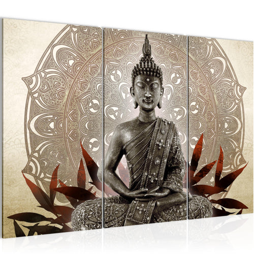 Runa Art Wandbilder Buddha Bild XXL Wohnzimmer Schlafzimmer Beige Braun Feng Shui 120 x 80 cm 3 Teilig 031231b