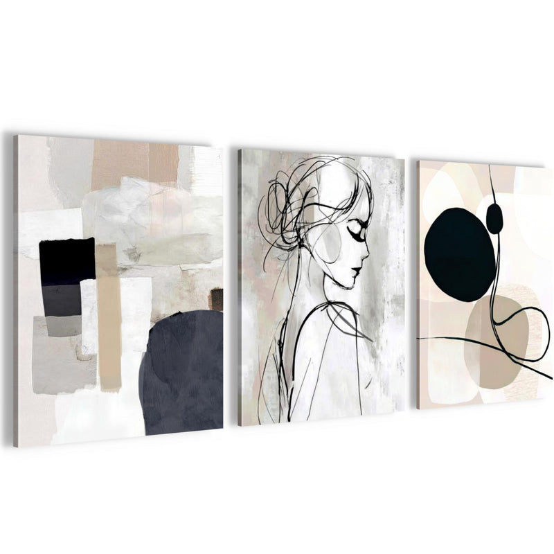 Novart Wandbilder Set Abstrakt - KOMPLETT AUFHÄNGFERTIG - Wohnzimmer Schlafzimmer Büro Deko - 3 Moderne Bilder Minimalismus - N041535a