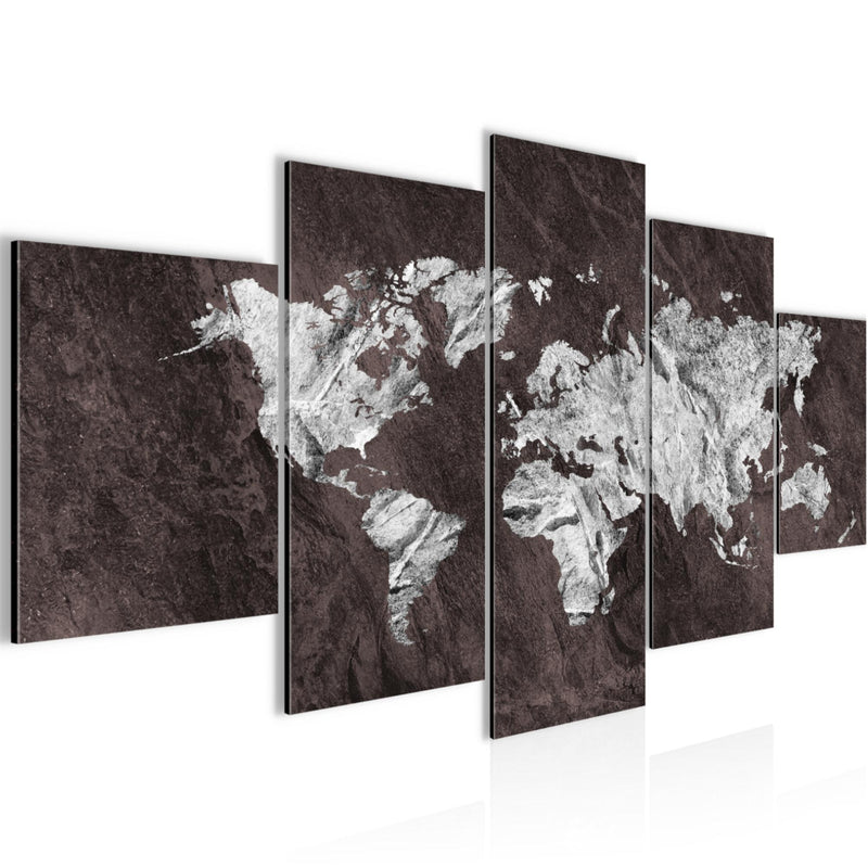 Runa Art Wandbilder Weltkarte 5 Teilig Bild auf Vlies Leinwand Deko Büro Wohnzimmer Landkarte Beton Braun 002952b