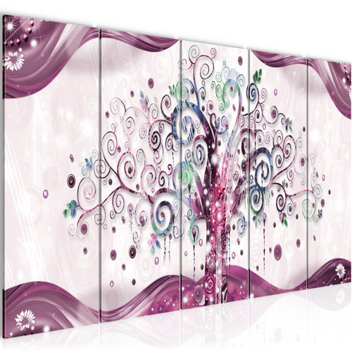 Runa Art Wandbild XXL Gustav Klimt Baum des Lebens Wohnzimmer 200 x 80 cm Rosa 5 Teilig - Made in Germany - 003055c
