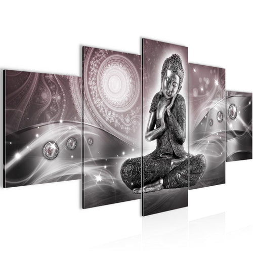 Runa Art Wandbilder Buddha Zen 5 Teilig Bild auf Vlies Leinwand Deko Wohnzimmer Schlafzimmer Feng Shui Rosa Grau 041652c