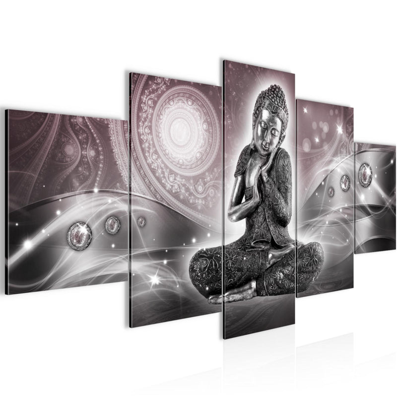 Runa Art Wandbilder Buddha Zen 5 Teilig Bild auf Vlies Leinwand Deko Wohnzimmer Schlafzimmer Feng Shui Rosa Grau 041652c