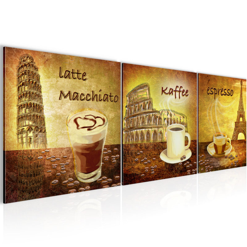 Runa Art - Bilder Küche Kaffee 120 x 40 cm 3 Teilig Wandbild auf Vlies Leinwand Braun Mehrteilig Modern 500733a