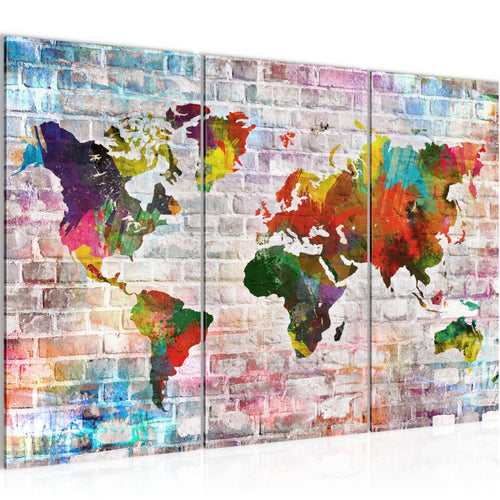 Runa Art Wandbilder Weltkarte Bild XXL Büro Wohnzimmer Bunt Steinoptik Ziegel 120 x 80 cm 3 Teilig 106931a